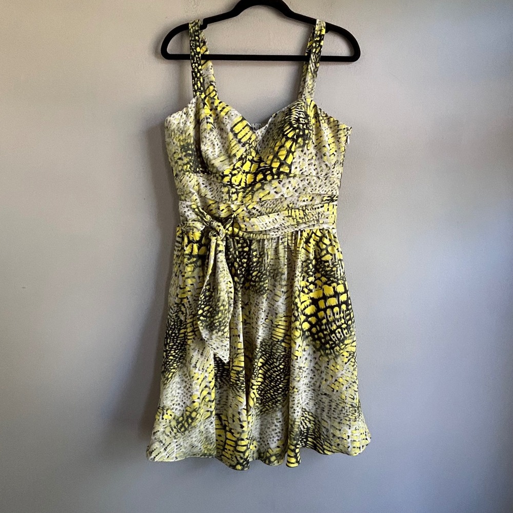 Guess Los Angeles Yellow Grey Animal Print Fit Flare Dress 10 GDALF2017